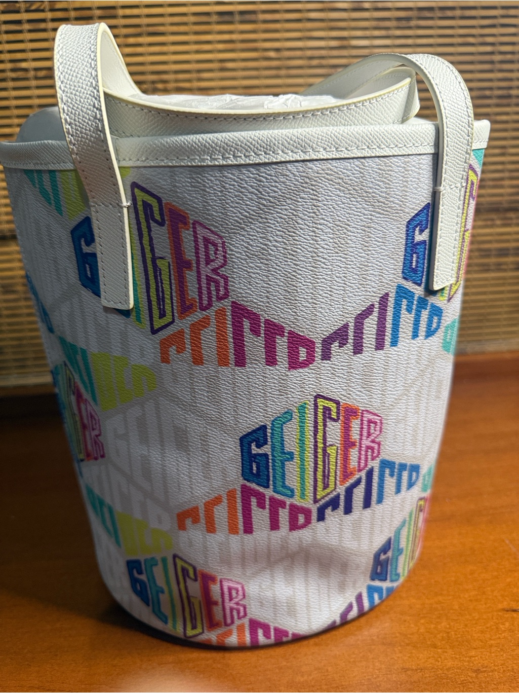 Kurt Geiger White Multicolor Logo Bucket Tote